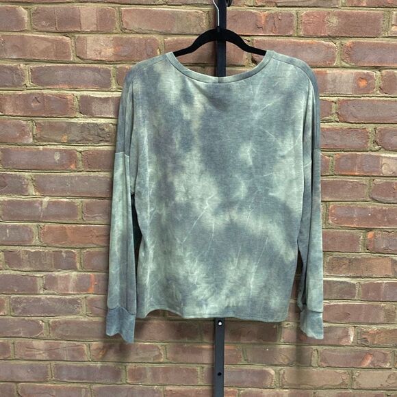 7th Roy Army Green Tie Dye Long Sleeve Top Size Large - Picture 3 of 6